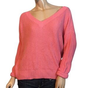 B9- Womens Medium Gorgeous Pink Oversized H+M knit cable knit Sweater